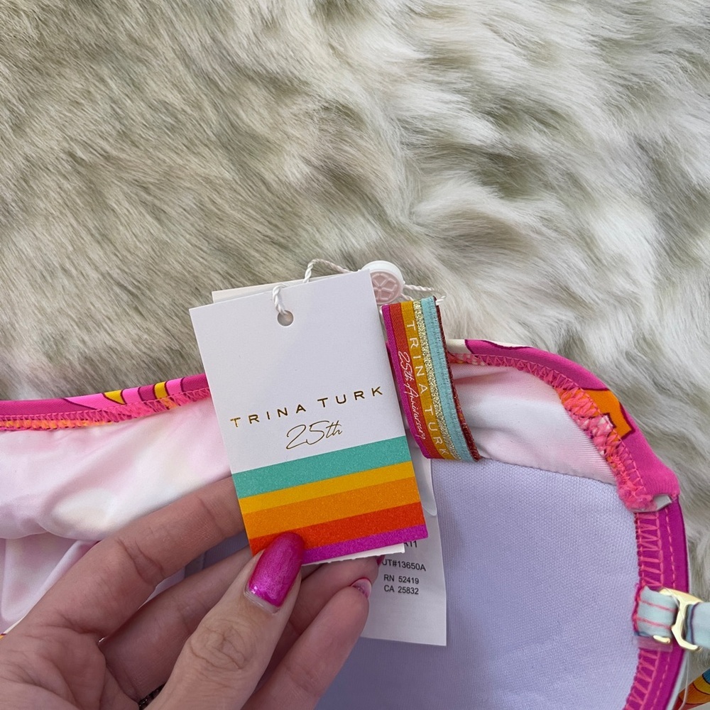 Trina Turk Pink and Yellow One Piece Swimsuit with Retro Paisley Design - Picture 6 of 8